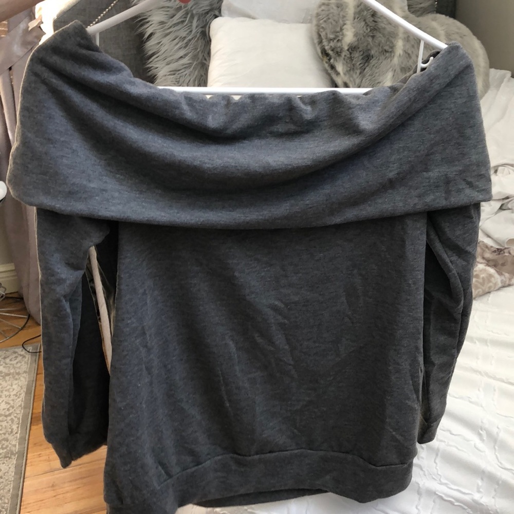 Gray Off Shoulder Long Sleeve